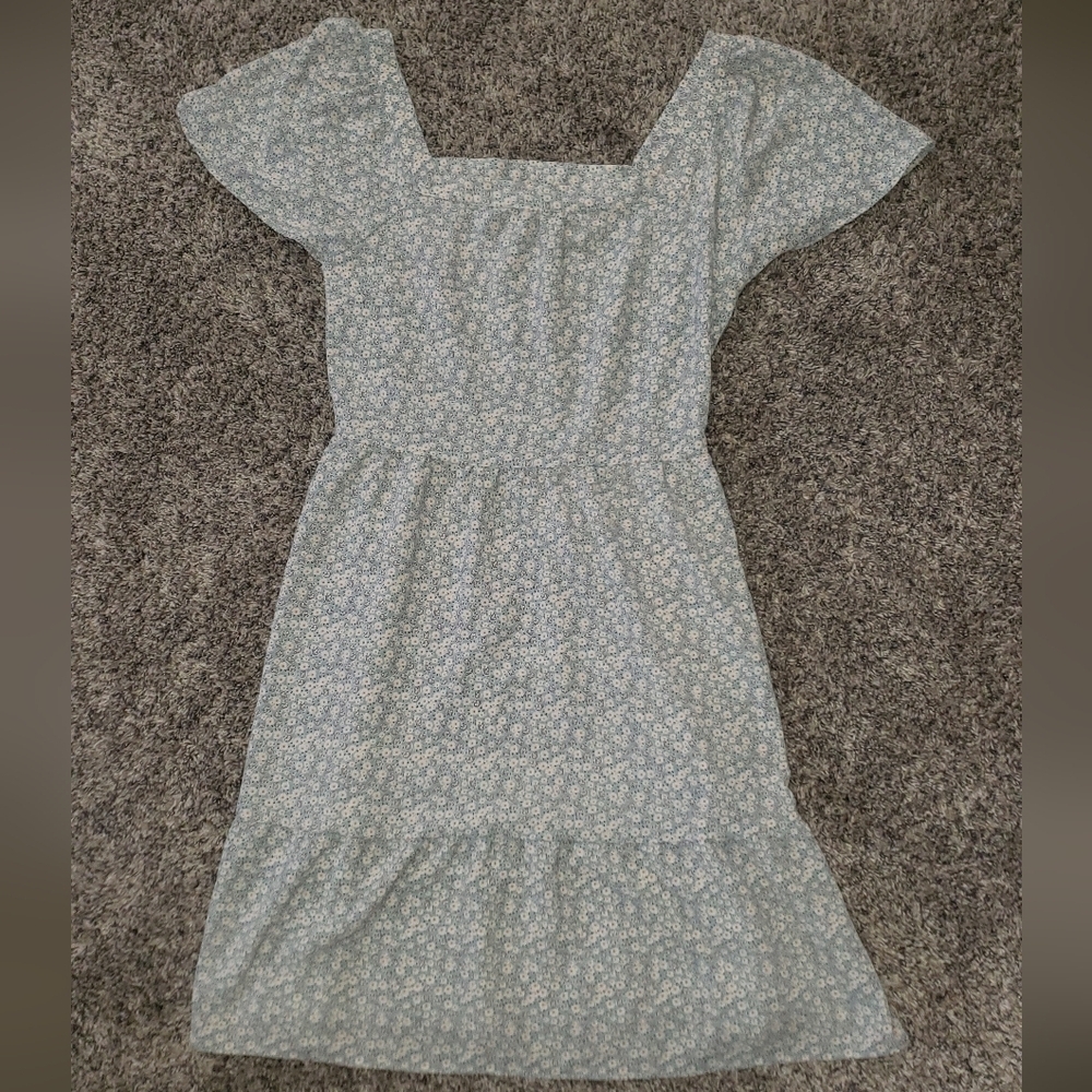 Monteau White and Blue Midi Sundress with Flutter Cap Sleeves